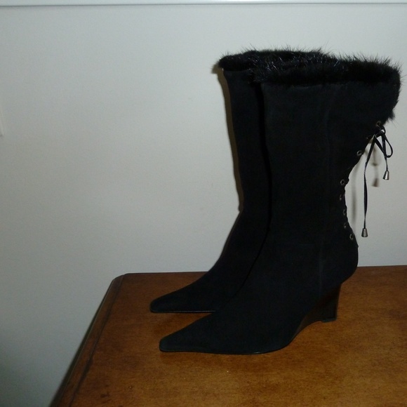 Luichiny Black Suede Wedge Boots 40 - Picture 2 of 6